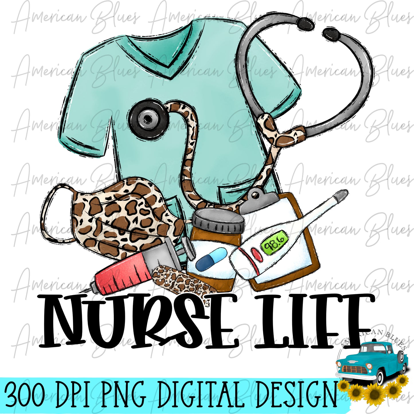 Nurse Life- teal & leopard