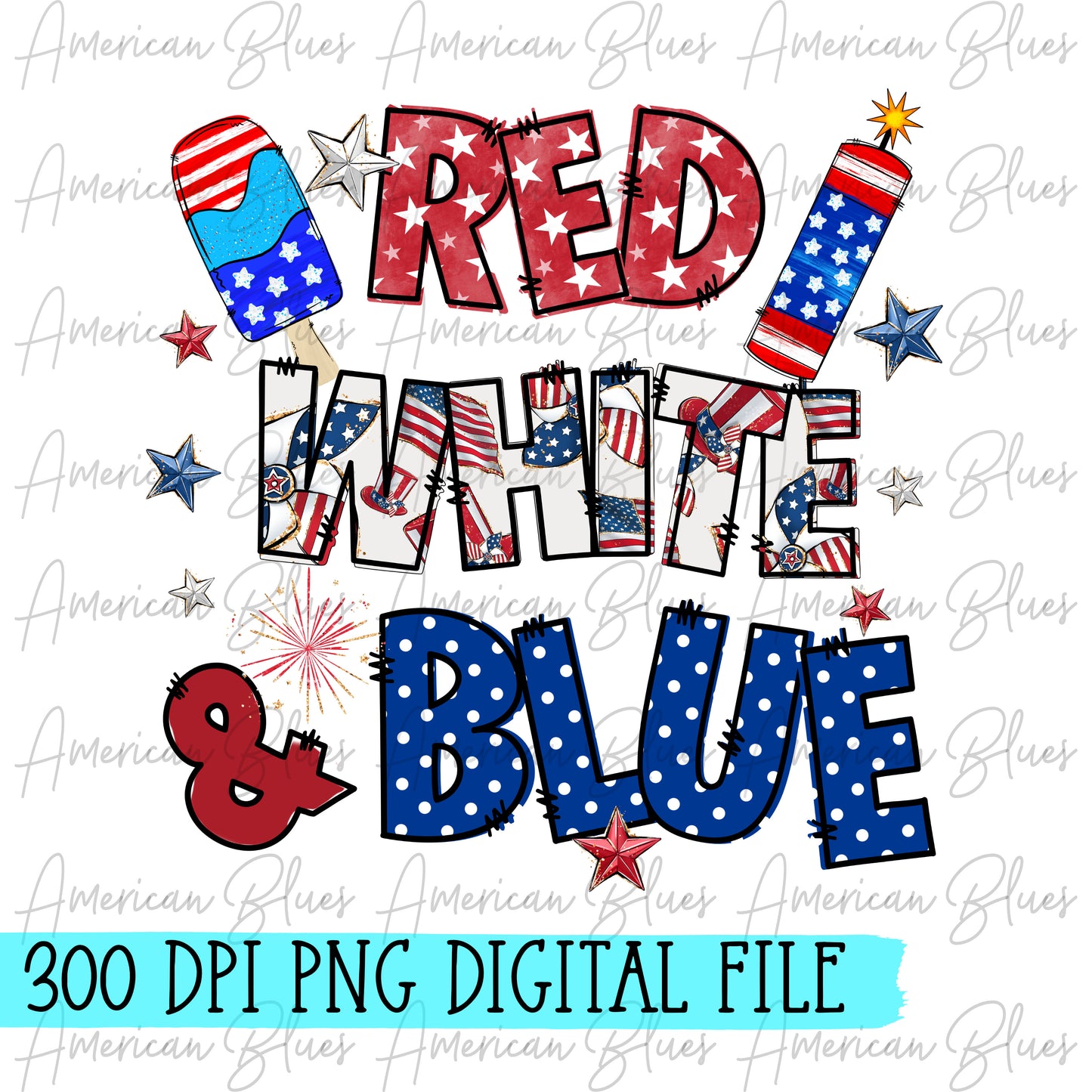 Red white and blue doodle