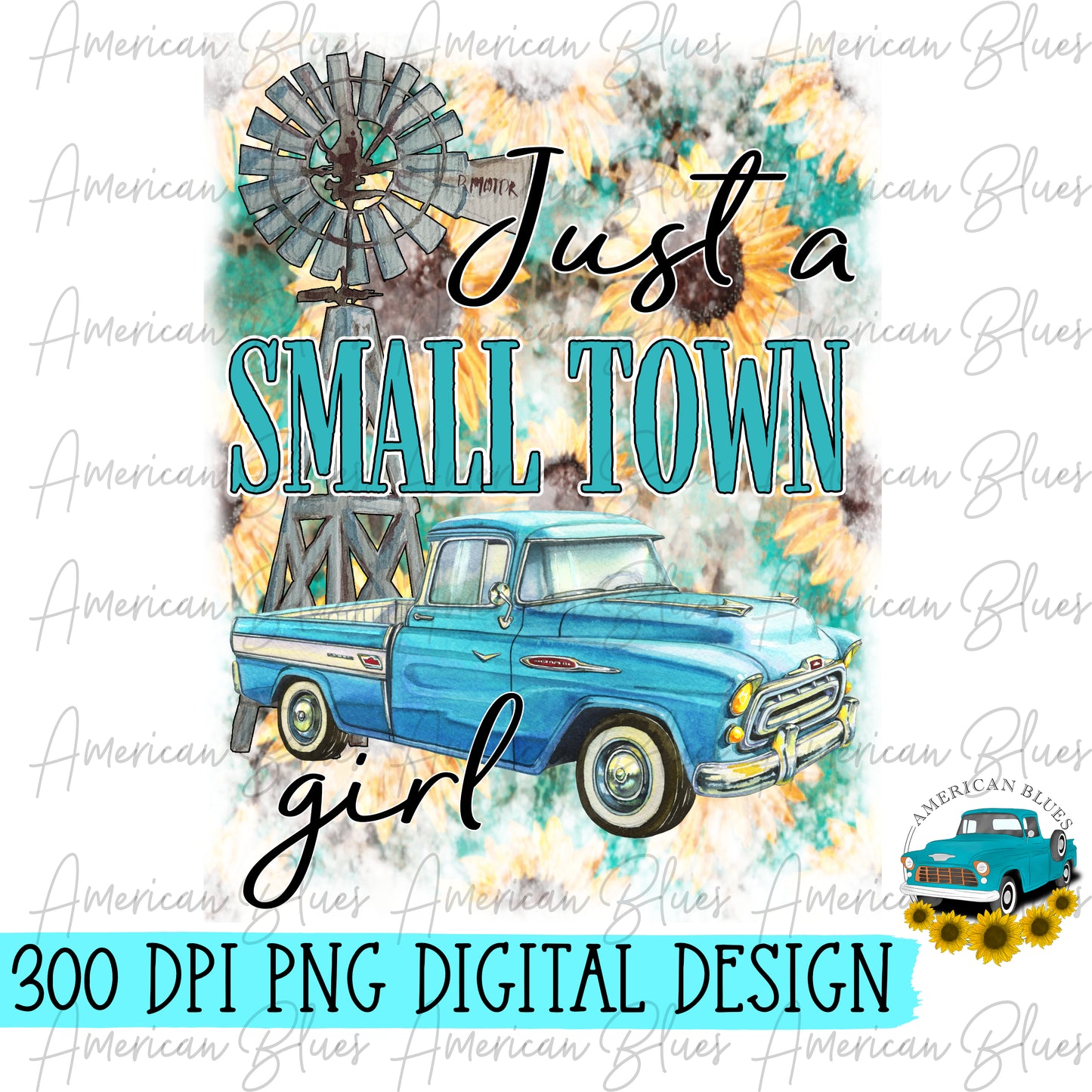 Just a small town girl blue truck- windmill