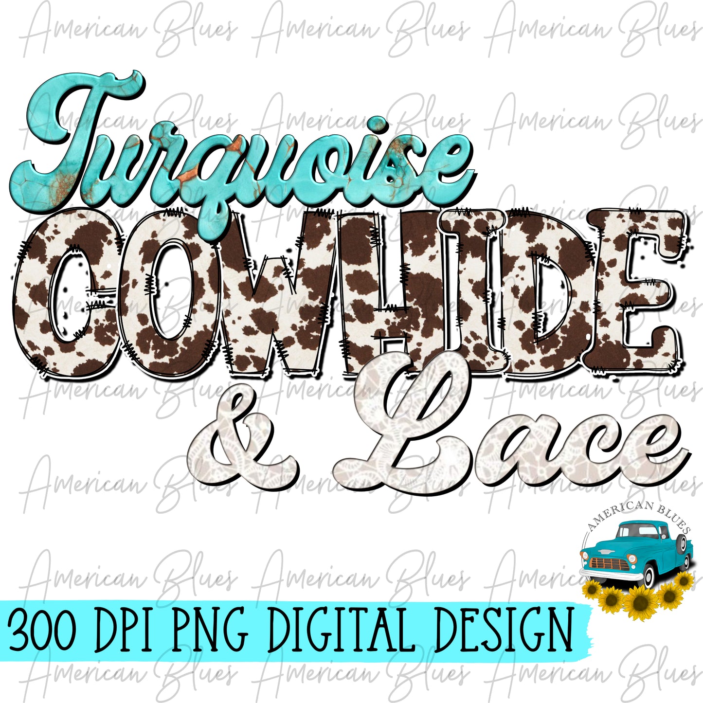Turquoise Cowhide & Lace